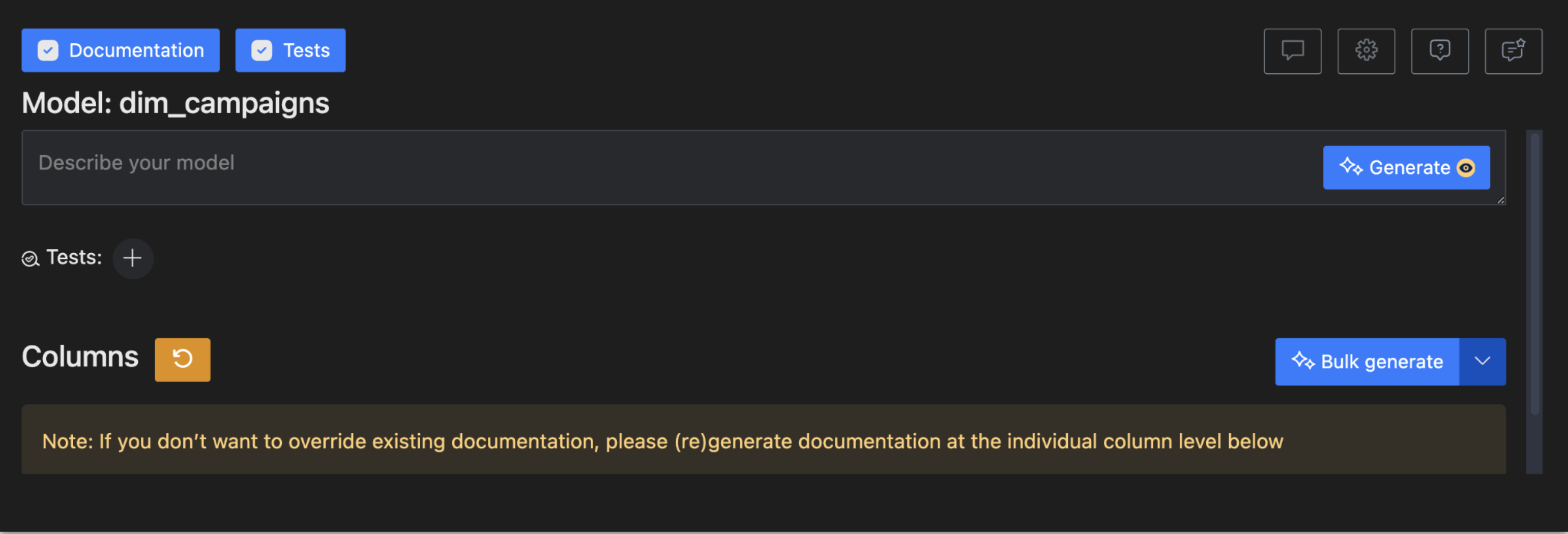 Generate tests and documentation Generate tests and documentation